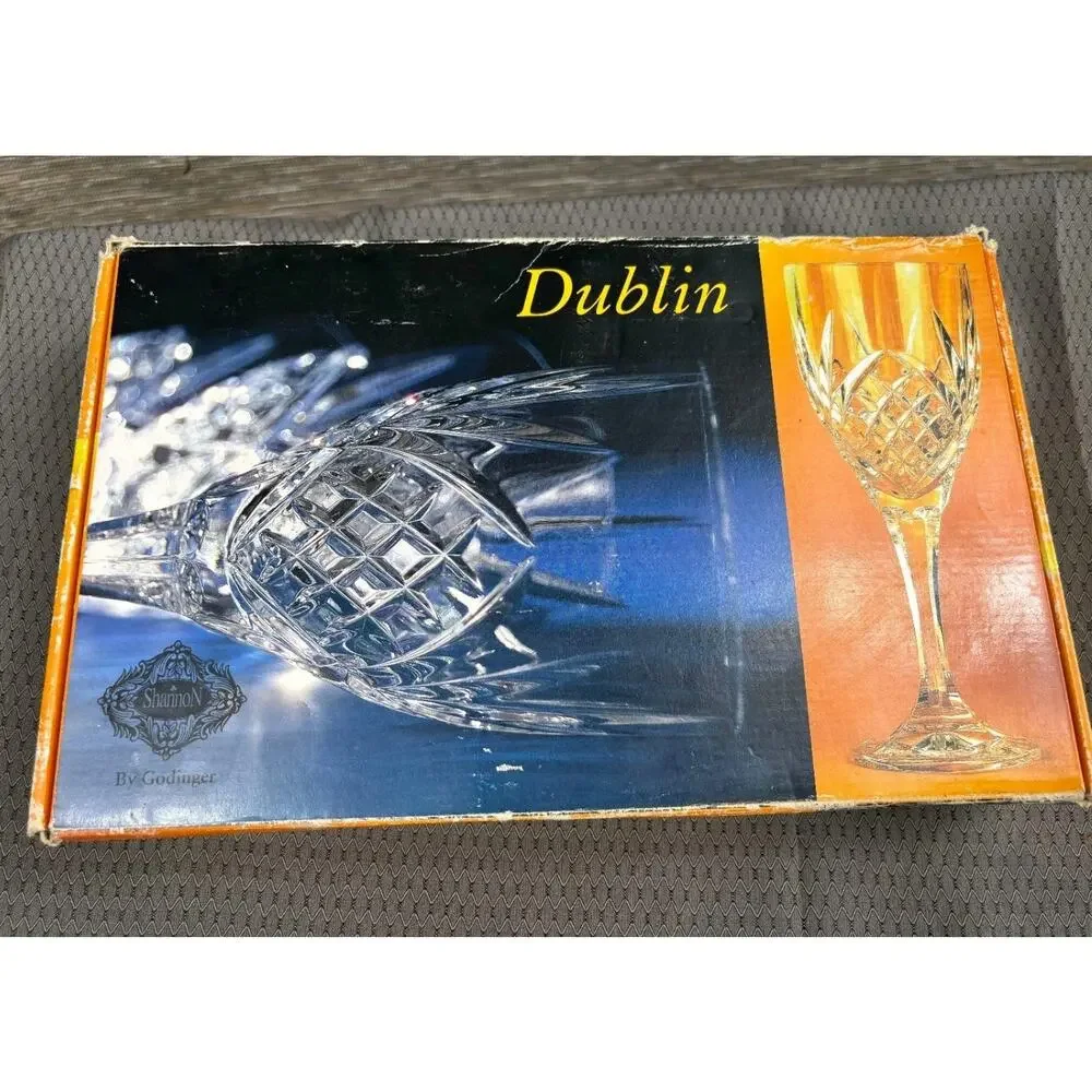 Dublin Set of Four 9oz 24% Lead Crystal Goblets by Godinger 1980s NEW